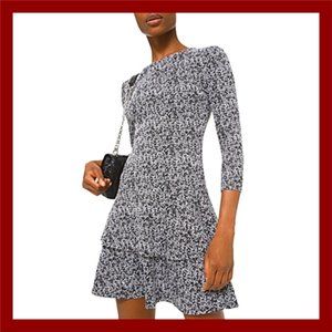 MICHAEL KORS Printed Tiered Dress Black/White XXL